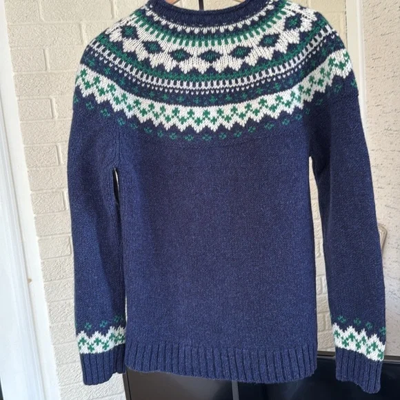 LL Bean Classic Heritage Fair Isle Navy Green 100% Lambs Wool Women’s Sweater M - Picture 12 of 17